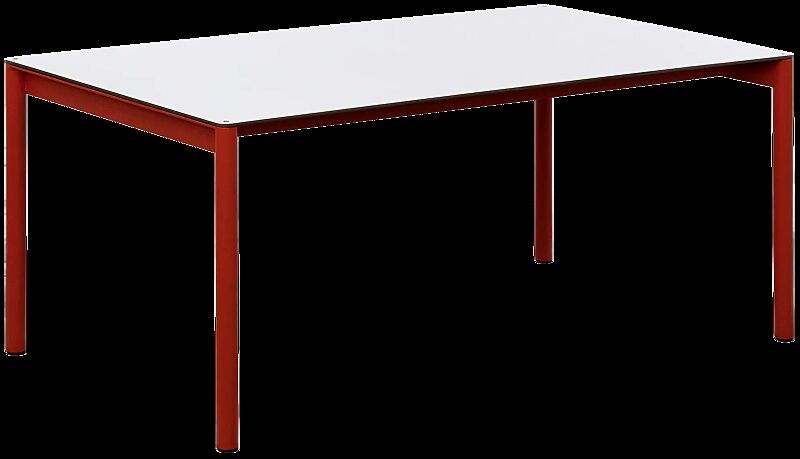 Tisch VERA, mit HPL-Platte weiß, Stahlteile in RAL 3003 rubinrot
