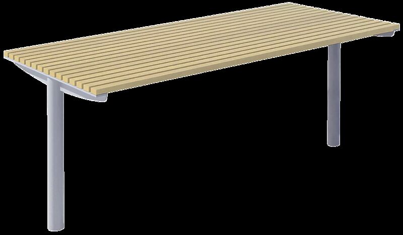 Tisch UNI TWO mit Robinienholzbelattung, Stahlteile in RAL 9006 weißaluminium