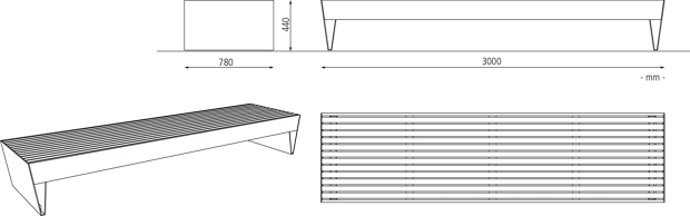 ohne RL, Länge 2995 mm, Breite 780 mm