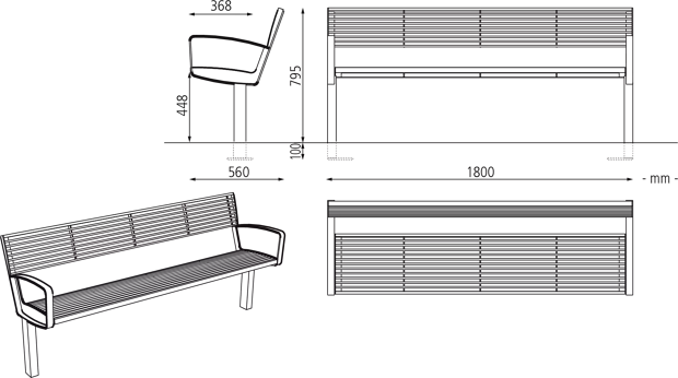 Sitzbank T= 1800 mm