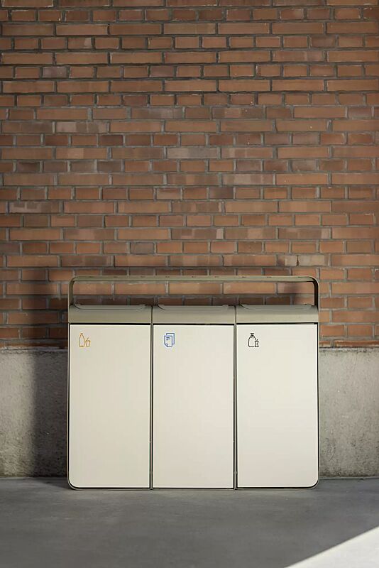 Abfallbehälter IGLAU, 3 x 45 Liter, in RAL 7032 kieselgrau und RAL 1013 perlweiß