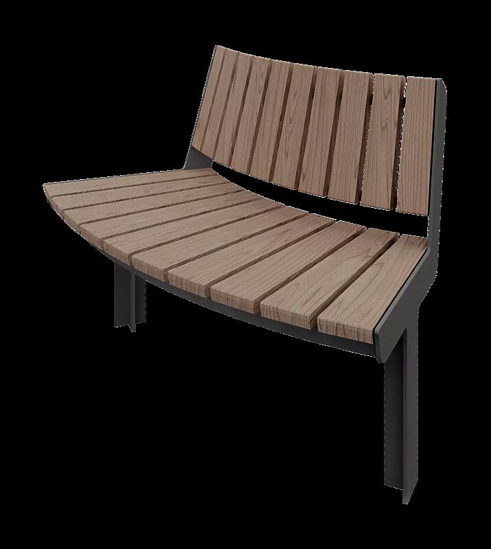 Sitzbank UNOLA CENTRO, mit Rückenlehne, mit Eschenholzbelattung, Breite 1154 mm, konvex gebogen 45°, Stahlteile in RAL 7016 anthrazitgrau