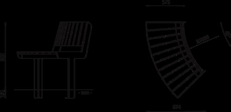 Sitzbank UNOLA CENTRO mit Rückenlehne, konvex gebogen - 45°