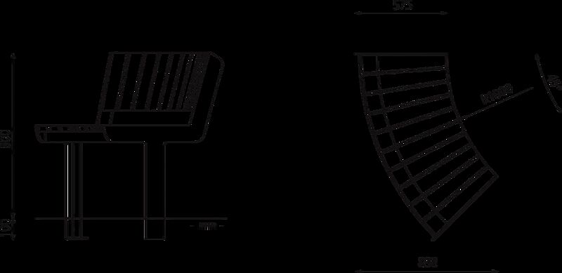 Sitzbank UNOLA CENTRO mit Rückenlehne, konkav gebogen - 45°