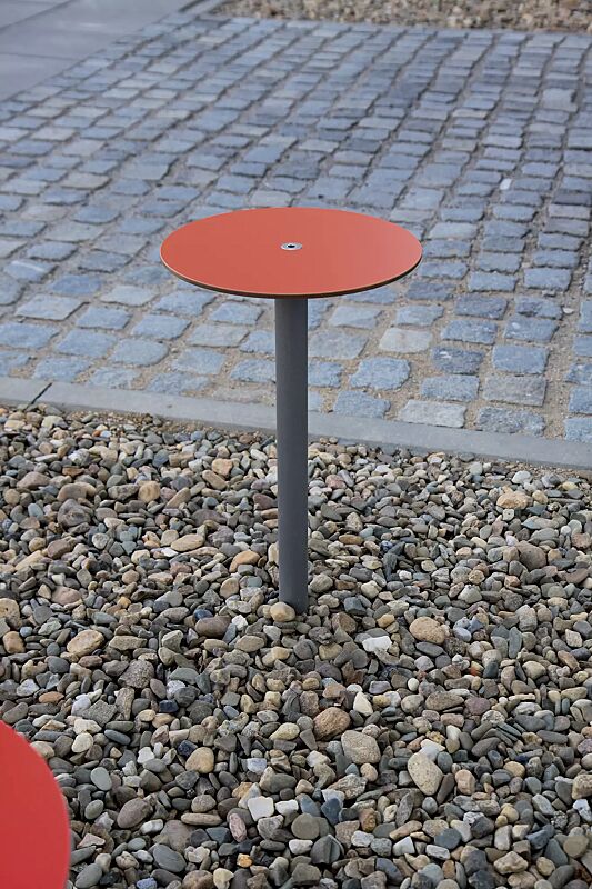 Barhocker BISTROT mit HPL-Auflage in rot, Stahlteile in RAL 9007 graualuminium