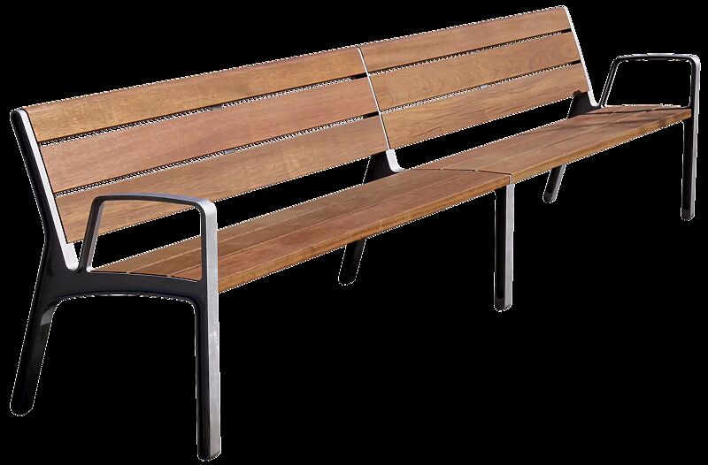 Doppelsitzbank MIELA mit Rückenlehne und Armlehnen, mit Jatobaholzbelattung