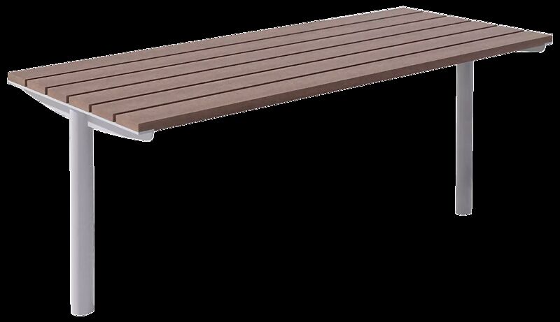 Tisch MIELA mit Jatobaholzbelattung, Stahlteile in RAL 9006 weißaluminium