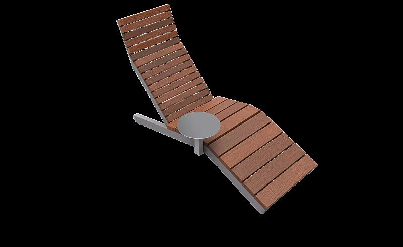 Liegebank RIVAGE mit Ablagetisch, zum Aufdübeln, mit Jatobaholzbelattung, Stahlteile in RAL 9007 graualuminium