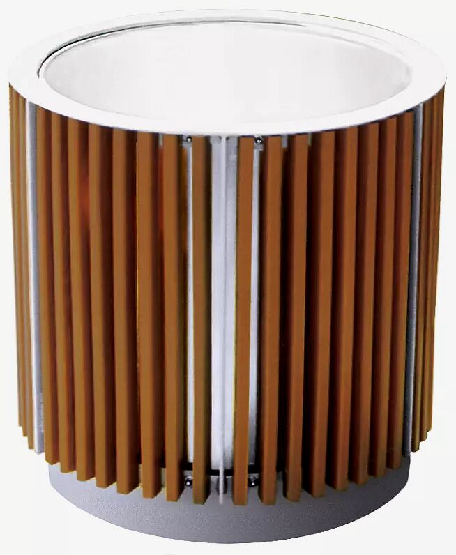 Pflanzbehälter FLORIUM, rund, mit Jatobaholzbelattung, Stahlteile in RAL 9006 weißaluminium