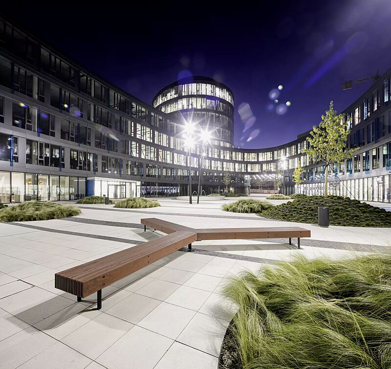 Dreifach-Eckbank WOODY, 120°, mit Jatobaholzbelattung