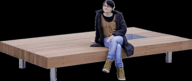 Sitzbank WOPDY, mit Aussparung für Baum, mit Jatobaholzbelattung