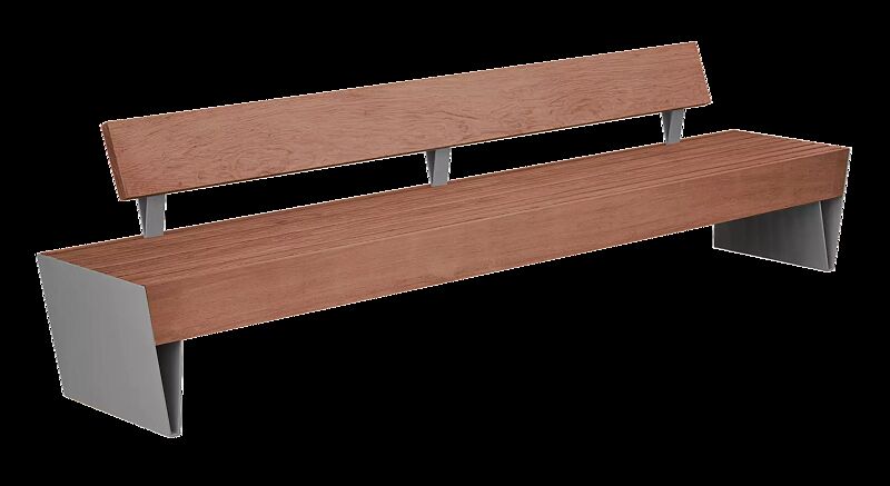 Sitzbank BLOCQ mit Rückenlehne, mit Jatobaholzbelattung, Stahlteile in RAL 9007 graualuminium