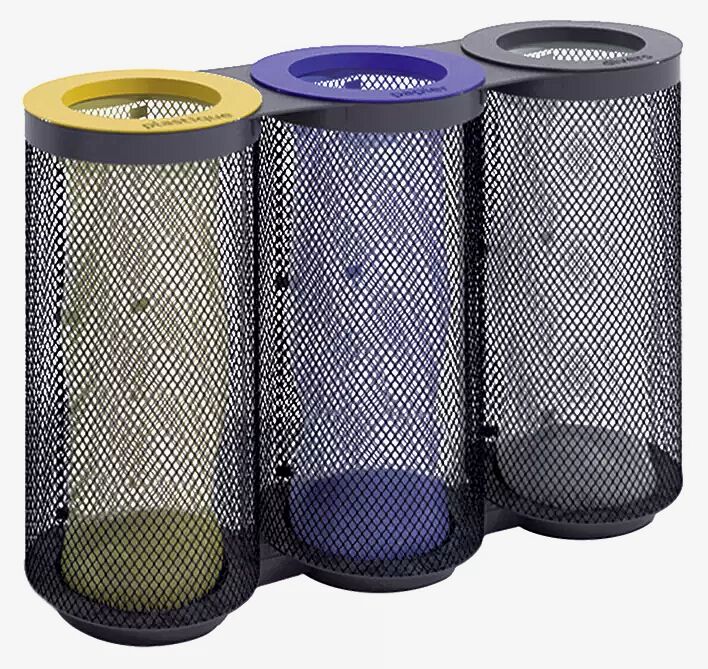 Abfallbehälter AEROPORTO TRIO in RAL 7016 anthrazitgrau, mit farbigen Ringen (auf Anfrage)