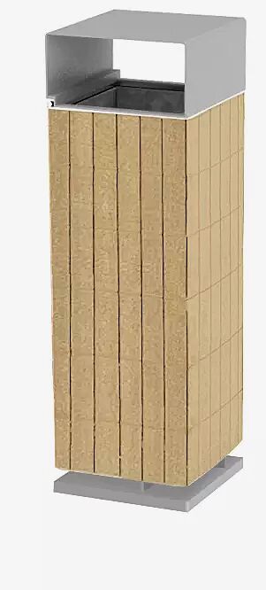 Abfallbehälter NANUK, Standbehälter mit Schutzdach, Korpus: Robinienholzbelattung, Stahlteile in RAL 9006 weißaluminium