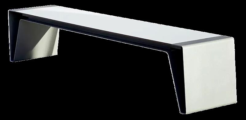 Sitzbank RADIUM ohne Rückenlehne, mit weißer HPL-Auflage, Stahlteile in RAL 9007 graualuminium