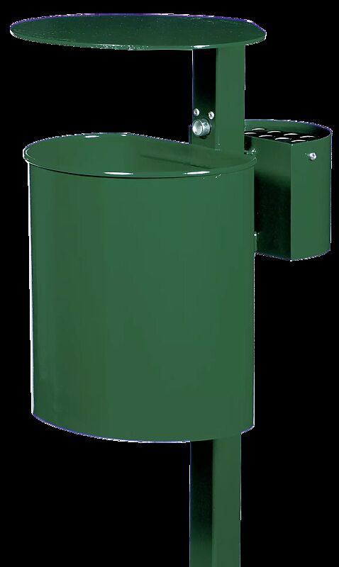 Abfallbehälter ASPEN, aus Vollblech, in RAL 6005 moosgrün