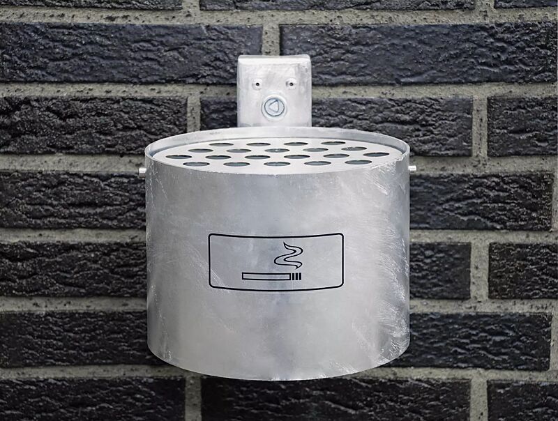 Halbrundascher KERRY mit Schutzdach, Wandbefestigung, 2 Liter, pulverbeschichtet in Edelstahloptik