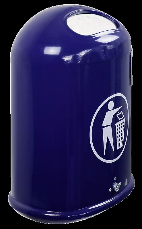 Abfallbehälter DERBY mit Federeinwurfklappe, mit Ascher, in RAL 5013 kobaltblau