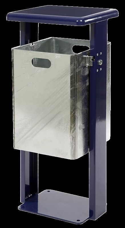 Abfallbehälter ASHINGTON, ohne Ascher, zum Aufdübeln, Schutzdach und Ständer in RAL 5013 kobaltblau, Behälter feuerverzinkt