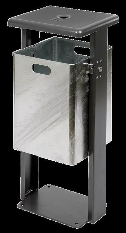 Abfallbehälter ASHINGTON, mit Ascher, zum Aufdübeln, Schutzdach und Ständer in DB 703 eisenglimmer, Behälter feuerverzinkt