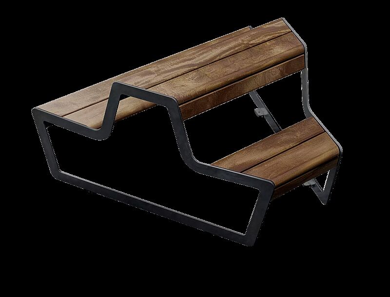 Bank-Tisch-Kombination LINK, Einzelelement, modular erweiterbar, Stahlteile in RAL 7021 schwarzgrau