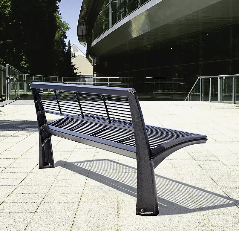 Sitzbank VESTA mit Rückenlehne, Sitzfläche aus Stahl, in RAL 7016 anthrazitgrau
