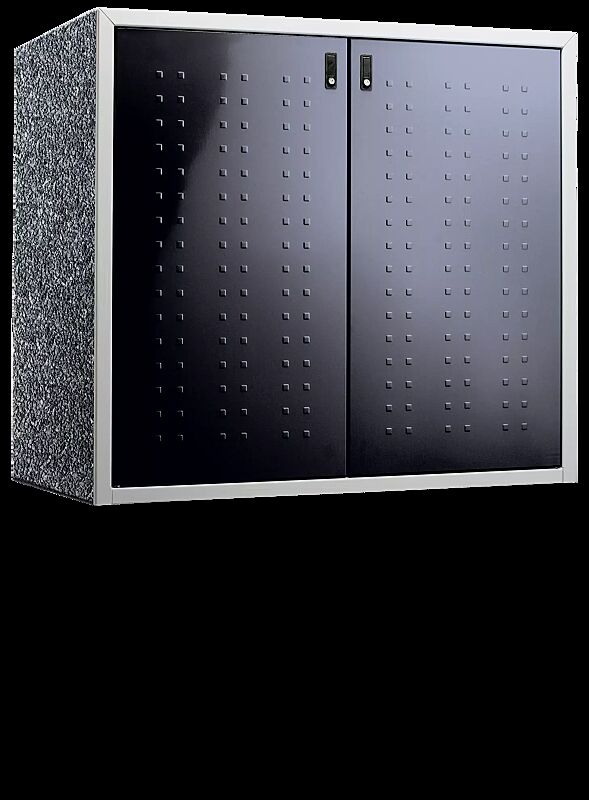 Müllbehälter-Doppelschrank DARWEN, Korpus Sichtbeton gewaschen in perlmutt schwarz, Türen in anthrazitgrau ähnlich RAL 7016