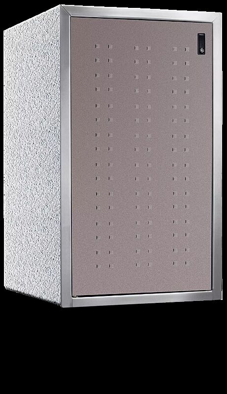 Müllbehälter-Einzelschrank DARWEN, Korpus Sichtbeton gewaschen in eisgrau, Tür in taupeviolett ähnlich RAL 0206005