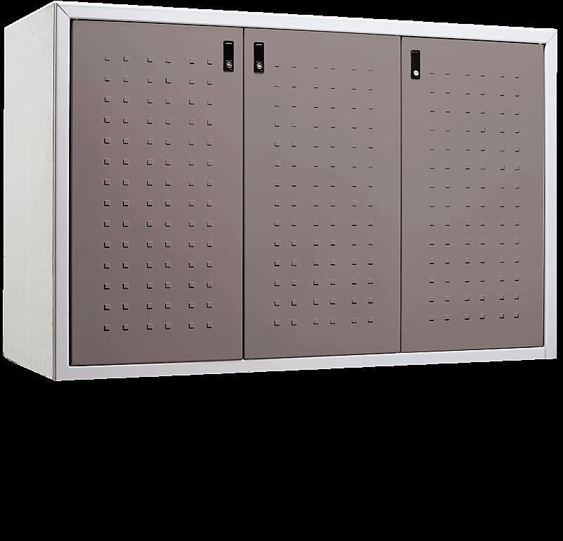 Müllbehälter-Dreifachschrank DARWEN, Korpus Sichtbeton glatt, Tür in taupeviolett ähnlich RAL 0206005