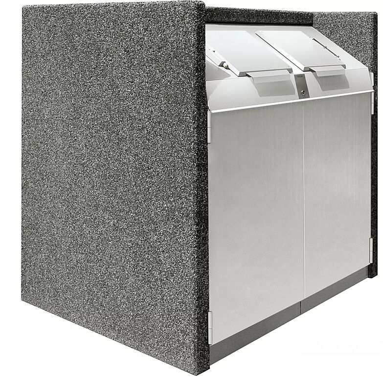 Containerbox SWANLEY, Korpus Sichtbeton gewaschen in perlgrau, Stahlteile aus Edelstahl