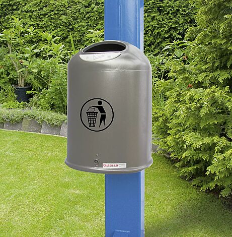 Abfallbehälter DERBY aus Stahlblech, mit Ascher, in DB 703 eisenglimmer