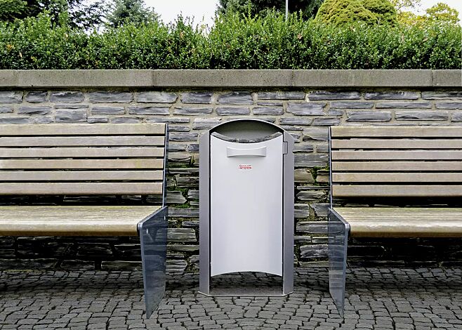 Abfallbehälter BURNHAM mit Ascher, Behälter in RAL 9006 weißaluminium, Rahmen in eisenglimmergrau