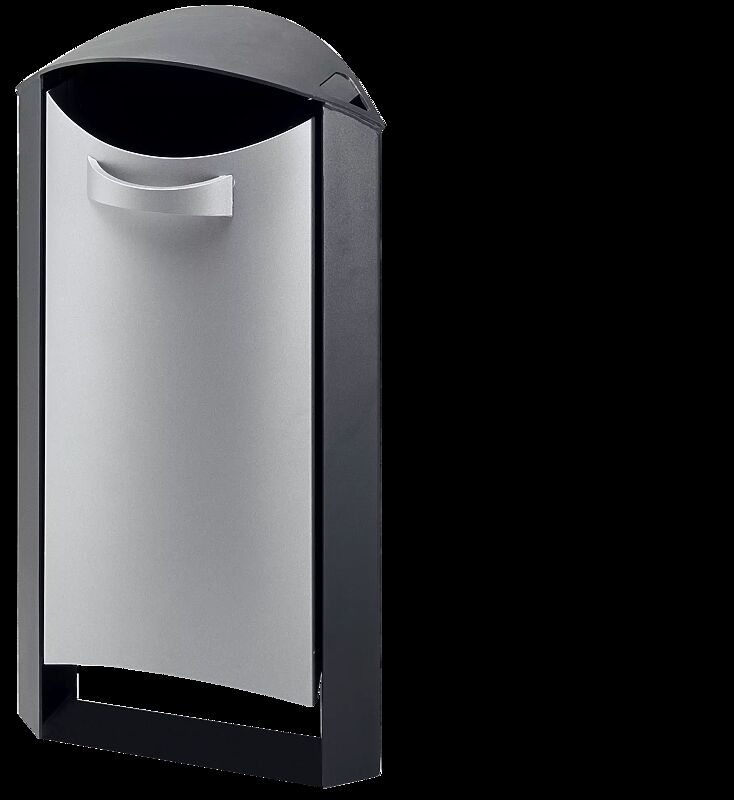 Abfallbehälter BURNHAM mit Ascher, Behälter in RAL 9006 weißaluminium, Rahmen in eisenglimmergrau