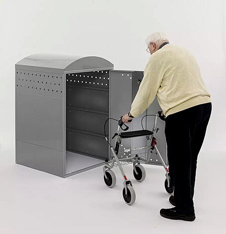 <div id=""container"" class=""container"">Rollatorgarage LEXINGTON NEW, Grundeinheit mit Bogendach, Türanschlag DIN rechts, Stahlkonstruktion in RAL 7040 fenstergrau</div>