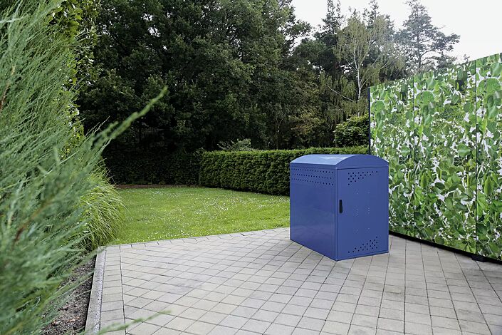 <div id=""container"" class=""container"">Kinderwagenbox LEXINGTON NEW, Grundeinheit mit Bogendach, Türanschlag DIN rechts, Stahlkonstruktion in RAL 5000 violettblau</div>