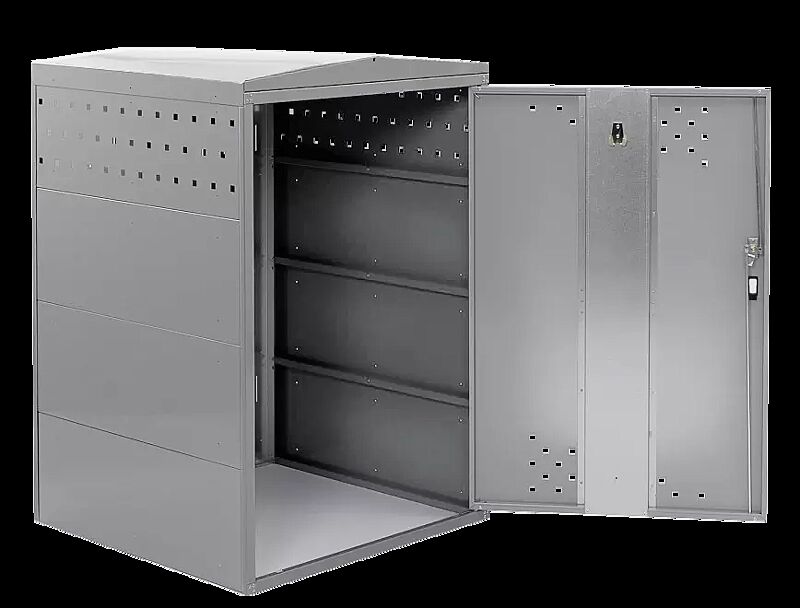 Rollatorgarage LEXINGTON NEW, Grundeinheit mit Giebeldach, Türanschlag DIN rechts, Stahlkonstruktion in RAL 7040 fenstergrau