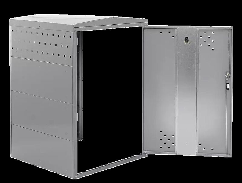 Rollatorgarage LEXINGTON NEW, Anbauelement mit 1 Seitenwand, mit Giebeldach, Türanschlag DIN rechts, Stahlkonstruktion in RAL 7040 fenstergrau