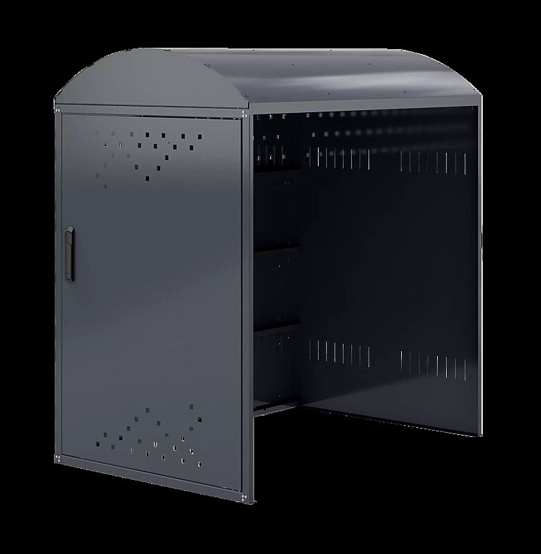 Kinderwagenbox / Rollstuhlgarage LEXINGTON NEW, Anbauelement mit 1 Seitenwand, mit Bogendach, Türanschlag DIN rechts, Stahlkonstruktion in RAL 7016 anthrazitgrau