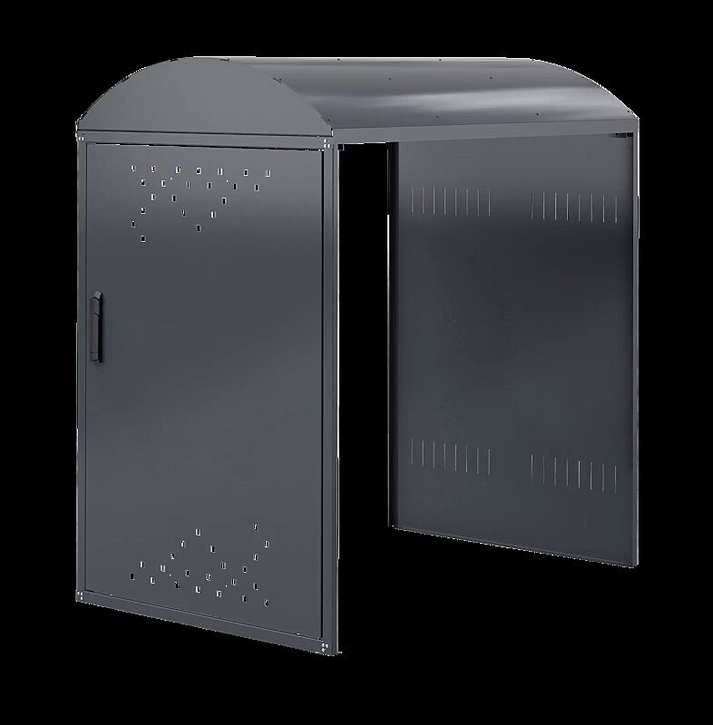 Kinderwagenbox / Rollstuhlgarage LEXINGTON NEW, Anbauelement ohne Seitenwand, mit Bogendach, Türanschlag DIN rechts, Stahlkonstruktion in RAL 7016 anthrazitgrau