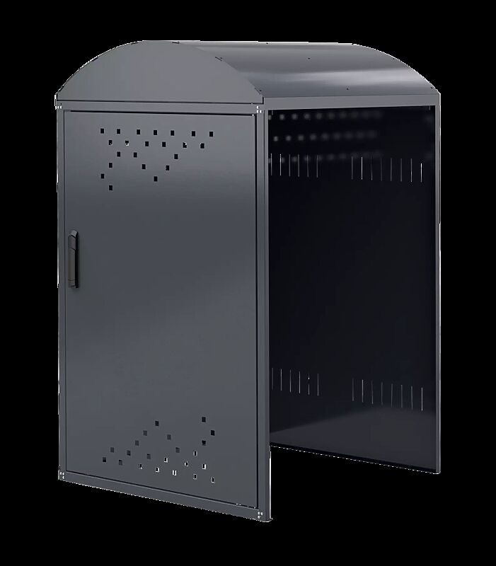 Buggybox / Rollatorgarage LEXINGTON NEW, Anbauelement mit 1 Seitenwand, mit Bogendach, Türanschlag DIN rechts, Stahlkonstruktion in RAL 7016 anthrazitgrau