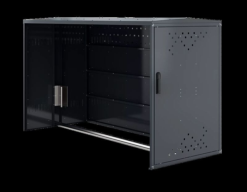 Fahrradgarage LEXINGTON NEW, Anbaueinheit mit Giebeldach, mit 1 Seitenteil, mit Profilhalbzylinderschloss, Türanschlag DIN rechts, Stahlkonstruktion in RAL 7016 anthrazitgrau