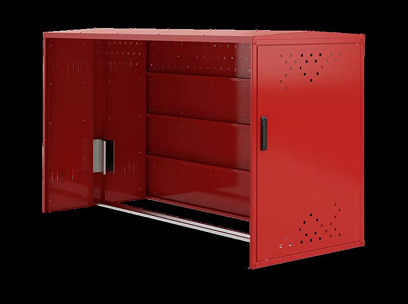 Fahrradgarage LEXINGTON NEW, Anbaueinheit mit Giebeldach, mit 1 Seitenteil, mit Profilhalbzylinderschloss, Türanschlag DIN rechts, Stahlkonstruktion in RAL 3020 verkehrsrot