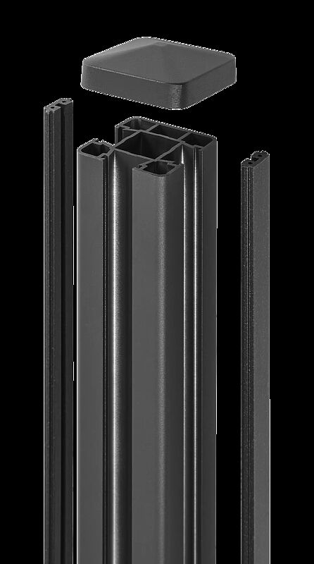 Detail: Grundstütze DB, verstärkter Schallschutz für Sicht- und Schallschutzwand LYNWOOD in RAL 7021 schwarzgrau
