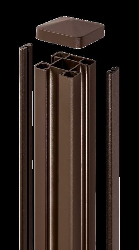 Detail: Grundstütze DB, verstärkter Schallschutz für Sicht- und Schallschutzwand LYNWOOD in RAL 8011 nussbraun