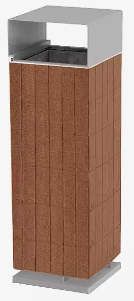 Standabfallbehälter NANUK mit Schutzdach, Korpus: Jatobaholzbelattung, Stahlteile in RAL 9006 weißaluminium
