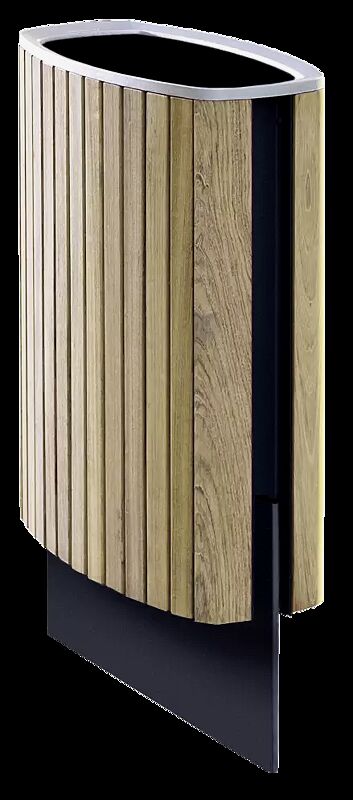 Abfallbehälter MINIUM mit durchgehender flacher Fußplatte zum Aufdübeln, mit Robinienholzbelattung, Stahlteile in RAL 7016 anthrazitgrau