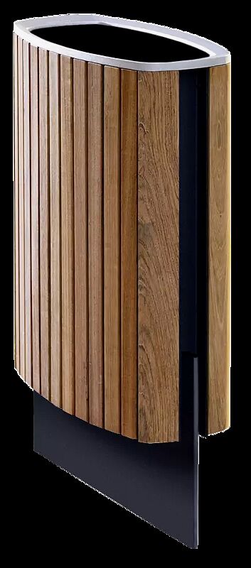 Abfallbehälter MINIUM mit durchgehender flacher Fußplatte zum Aufdübeln, mit Jatobaholzbelattung, Stahlteile in RAL 7016 anthrazitgrau