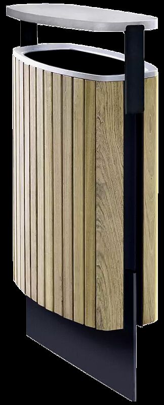 Abfallbehälter MINIUM mit Schutzdach, zum Aufdübeln, mit Robinienholzbelattung, Stahlteile in RAL 7016 anthrazitgrau