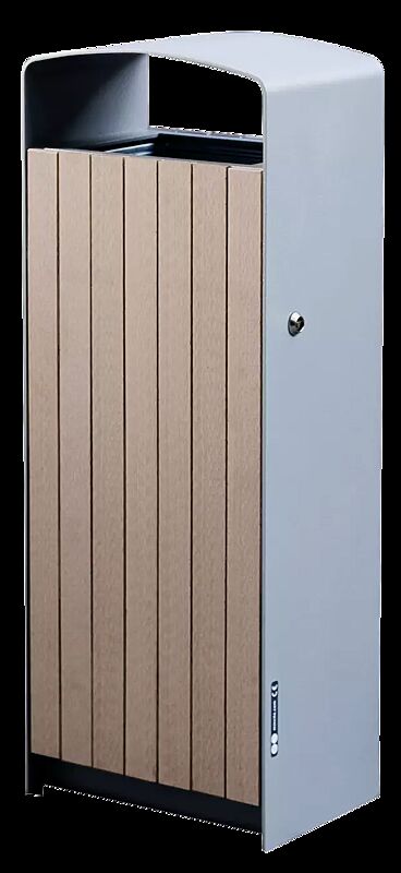 Abfallbehälter PRAX, Korpus: Resysta®-Belattung, lasiert in natur, Stahlteile in RAL 9007 graualuminium