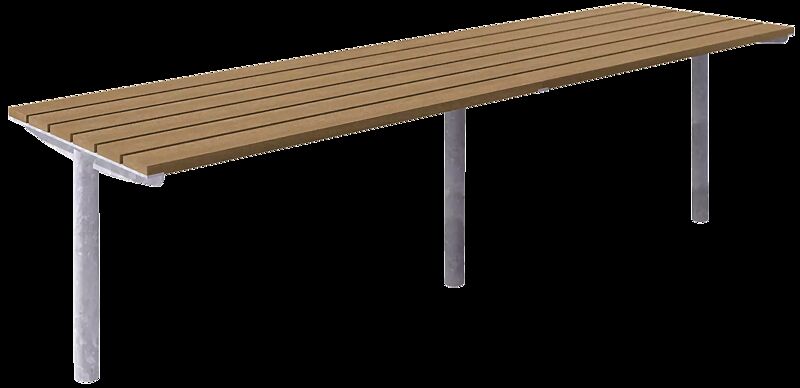 Doppeltisch WOODY mit Resysta®-Belattung, lasiert in pale golden, Stahlteile in RAL 9006 weißaluminium